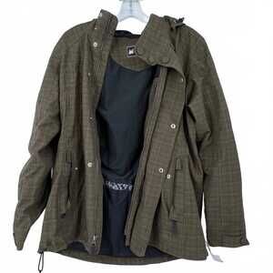REI Trench Coat Brown Plaid | Women’s Size Large, Wool-Free Polyester/Nylon